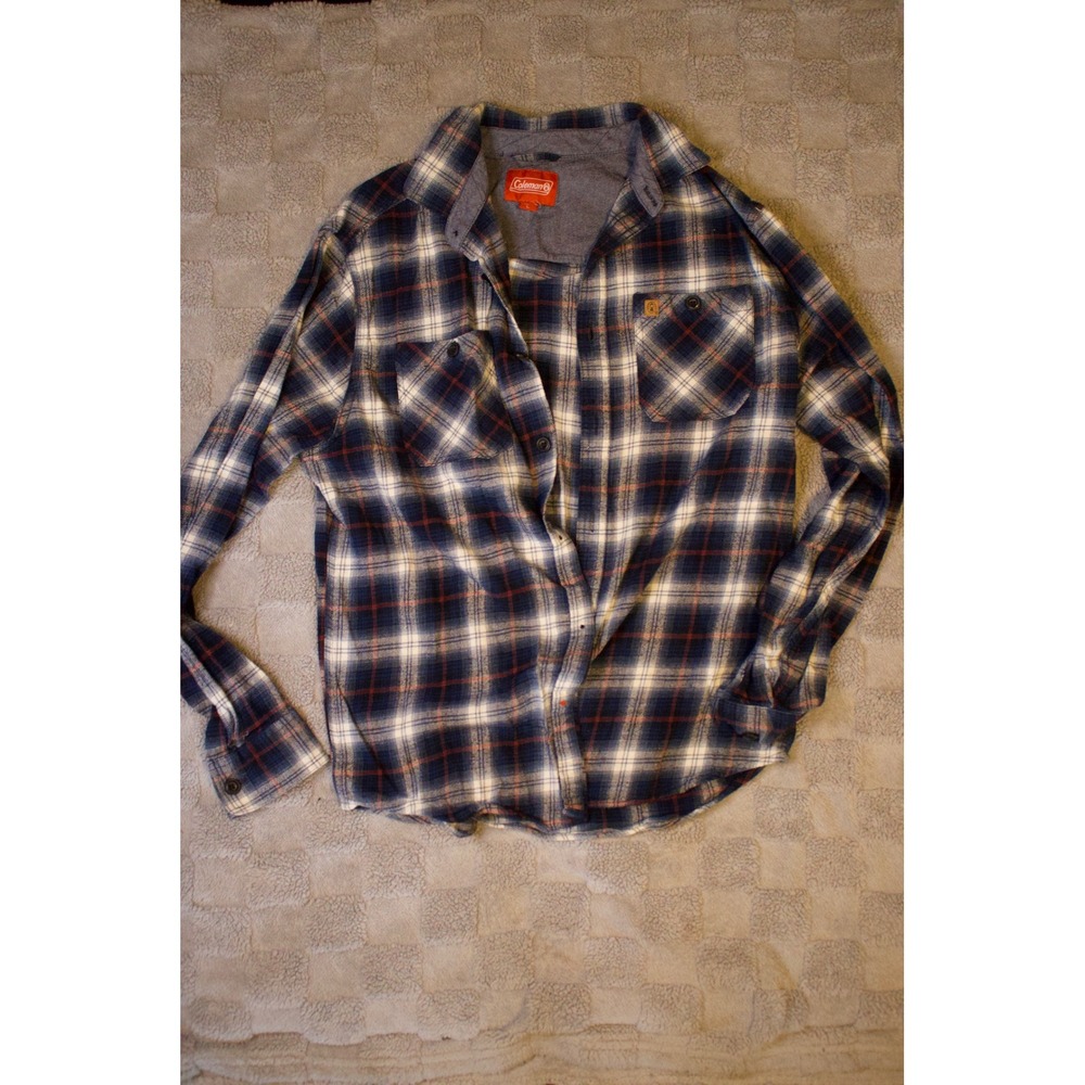 Coleman Mens Blue Plaid Flannel Button Down Shirt Long Sleeve Large Outdoor - Picture 3 of 4
